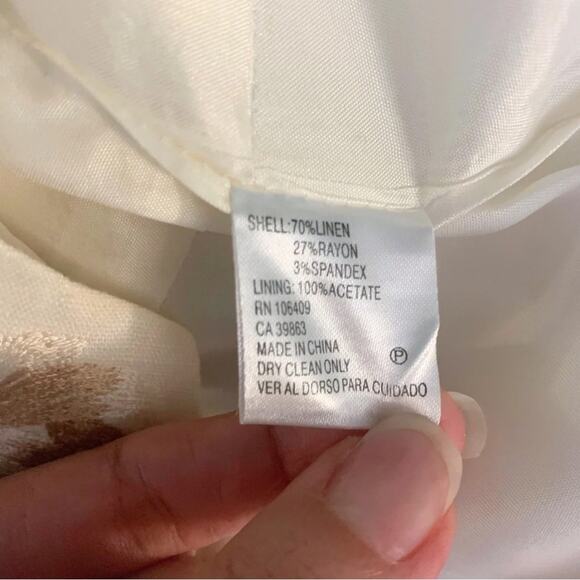 Antonio Melani Linen Sleeveless Floral Beige Cream Tan Shift Dress 6 Embroidery - Picture 10 of 14